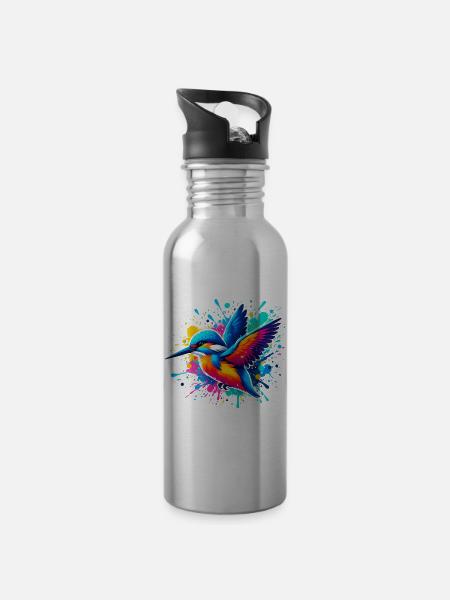 Eisvogel - Trinkflasche mit integriertem Trinkhalm - Lightsilver