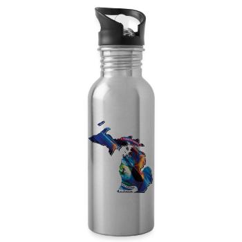 Michigan (United States) | Real Flag | Flag Map - Water bottle with straw - silver - Right