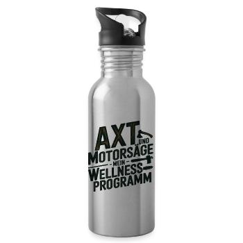 Axe and chainsaw My wellness program Wood - Water bottle with straw - silver - Right