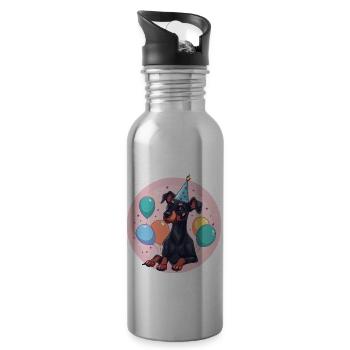 Dobermann Hund Geburtstag Baby - Trinkflasche mit integriertem Trinkhalm - Lightsilver - Rechts