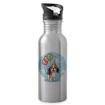 Beagle Hunde Geburtstag Baby - Trinkflasche mit integriertem Trinkhalm - Lightsilver - Rechts