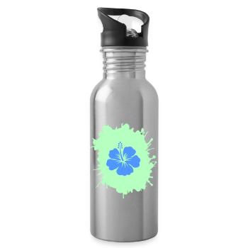 Hibiscus blobs - Water bottle with straw - silver - Right