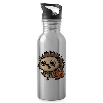 Hedgehog Halloween Comic Funny - Water bottle with straw - silver - Right