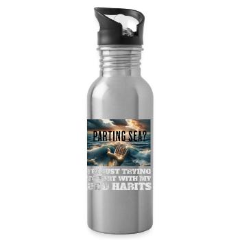 Parting Sea? Funny Christian Clothing - Water bottle with straw - silver - Right