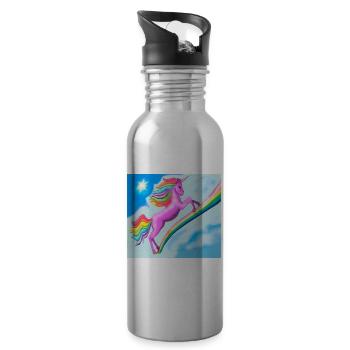 Licorne et arc-en-ciel - Gourde avec paille intégrée - argent clair - Droite