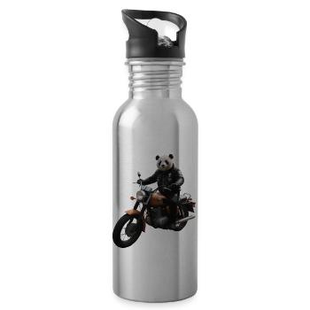 Biker Panda - Trinkflasche mit integriertem Trinkhalm - Lightsilver - Rechts