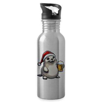 Robbe Tier Bier Xmas Weihnachten - Trinkflasche mit integriertem Trinkhalm - Lightsilver - Rechts