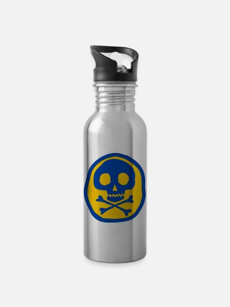 Skull and bones - Water bottle with straw - silver