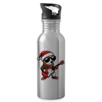 Jack Russel Terrier Dog Christmas Rocker Gitarr - Water bottle with straw - silver - Right