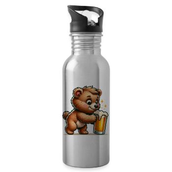 Cute Bear Drinking Beer - Trinkflasche mit integriertem Trinkhalm - Lightsilver - Rechts