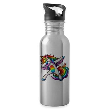 Dabbing Unicorn - Water bottle with straw - silver - Right