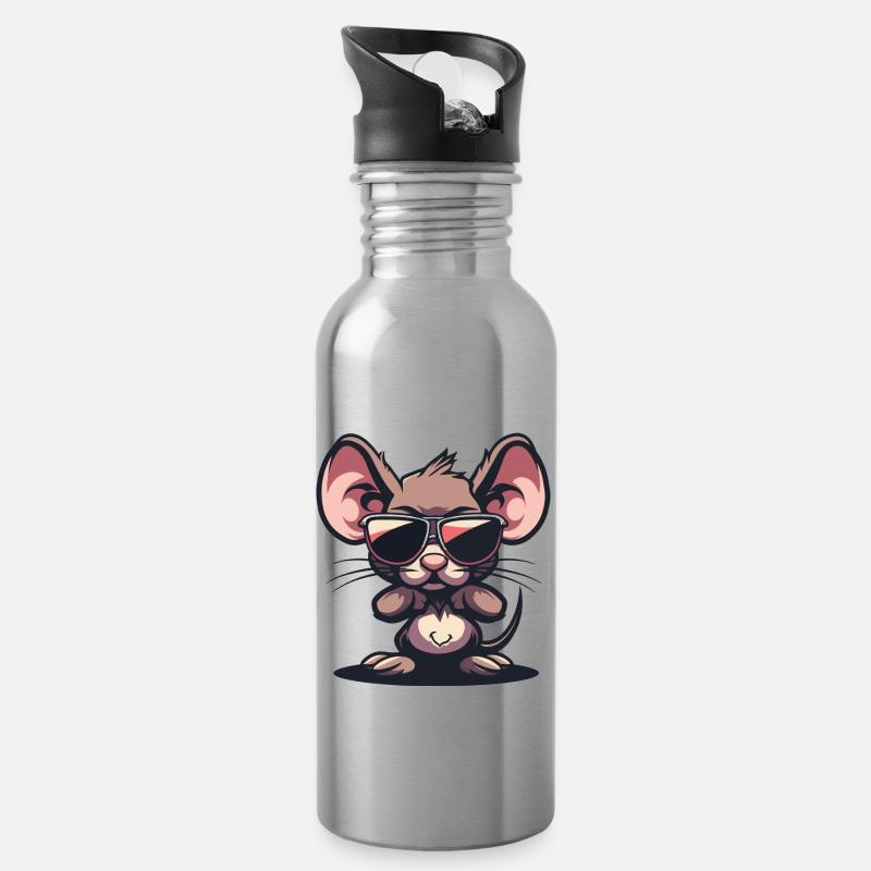 Maus Tier - Trinkflasche mit integriertem Trinkhalm - Lightsilver