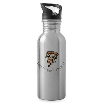 Tranche de pizza drôle – Chemise au fromage et géniale - Gourde avec paille intégrée - argent clair - Droite