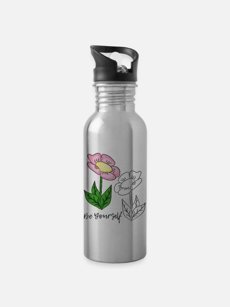 be yourself - Trinkflasche mit integriertem Trinkhalm - Lightsilver