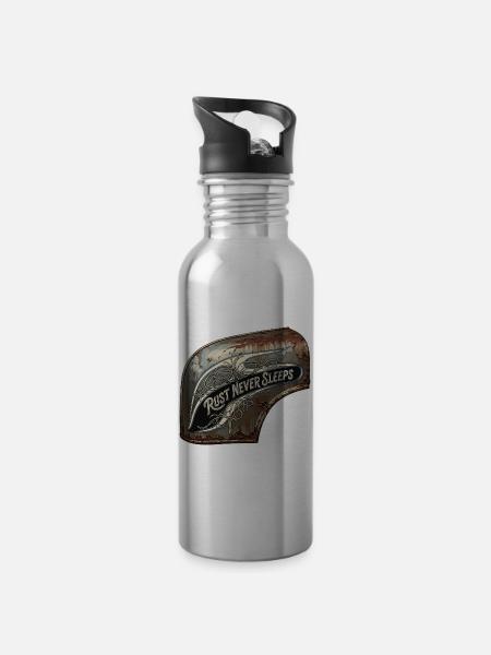 Rost nie schläft Metallkunst - Trinkflasche mit integriertem Trinkhalm - Lightsilver