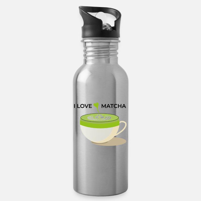 I Love Matcha - Water bottle with straw - silver