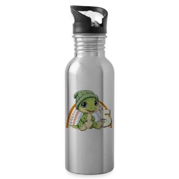 5th Birthday Dinosaur Rainbow Cute Cute - Water bottle with straw - silver - Right