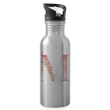 M pastellrosa Blumen - Trinkflasche mit integriertem Trinkhalm - Lightsilver - Rechts