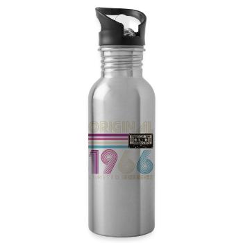 1966 Jahrgang geboren 60. Geburtstag Retro - Trinkflasche mit integriertem Trinkhalm - Lightsilver - Rechts