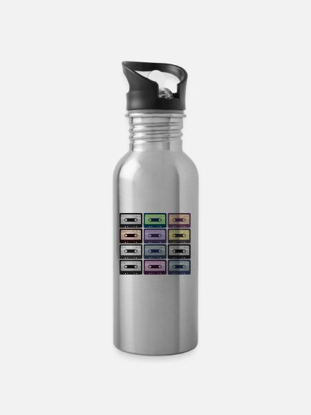 Cassettes Colorées Rétro - Gourde avec paille intégrée - argent clair