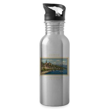 Schweiz Lausanne Vintage Reisemarke - Trinkflasche mit integriertem Trinkhalm - Lightsilver - Rechts