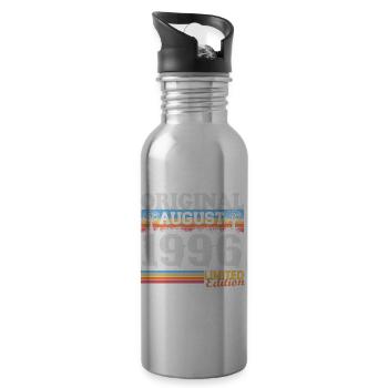 Vintage August 1996 Vintage Retro Birthday - Water bottle with straw - silver - Right