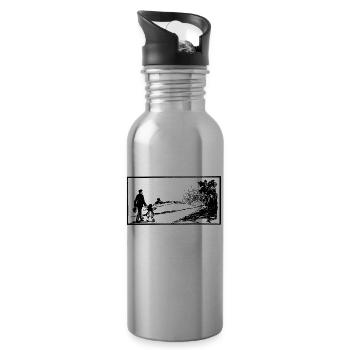 Vater und Tochter mit Sonnenuntergang Geschenkidee - Trinkflasche mit integriertem Trinkhalm - Lightsilver - Rechts