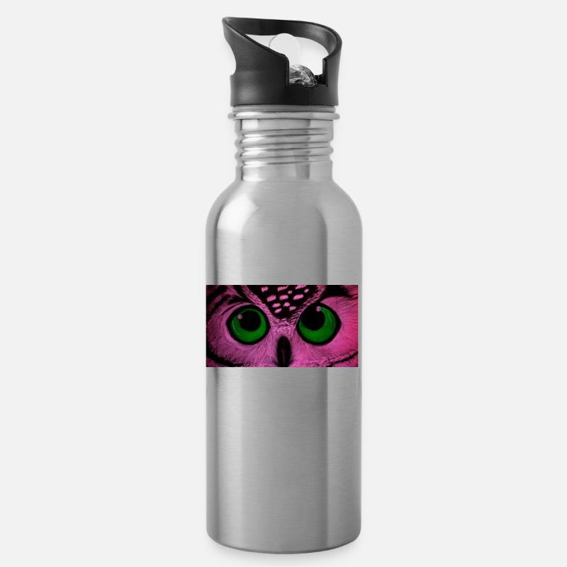 owl - Water bottle with straw - silver