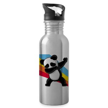 Retro Vintage Style Pop Art Dabbing Dab Panda Bär - Trinkflasche mit integriertem Trinkhalm - Lightsilver - Rechts