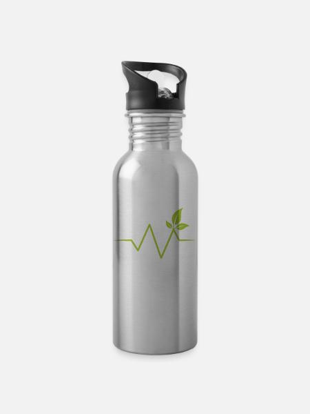 Herzschlag Natur Pflanze Heartbeat - Trinkflasche mit integriertem Trinkhalm - Lightsilver