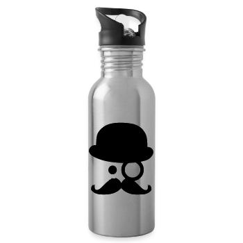 Moustache - by www.CodeShirt24.de - Water bottle with straw - silver - Right