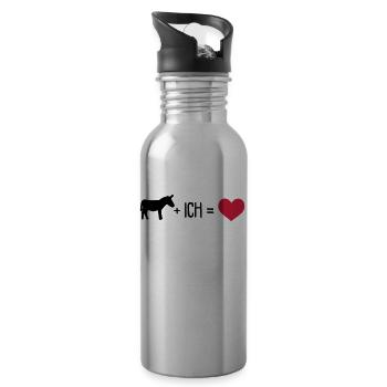 Esel plus ich gleich Liebe - Trinkflasche mit integriertem Trinkhalm - Lightsilver - Rechts