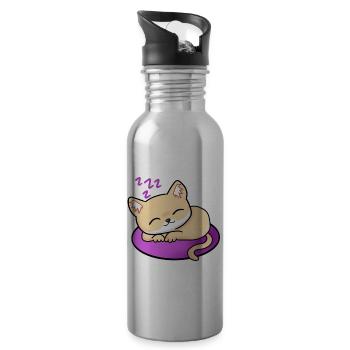 manqiwZzz Katze Schlafen Zzz Comic - Trinkflasche mit integriertem Trinkhalm - Lightsilver - Rechts