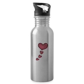 coeur rose - Gourde avec paille intégrée - argent clair - Droite