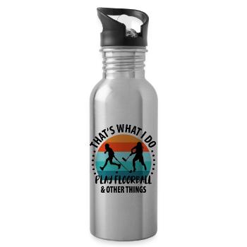 Floorball Unihockey Feldhockey Hallenhockey - Trinkflasche mit integriertem Trinkhalm - Lightsilver - Rechts