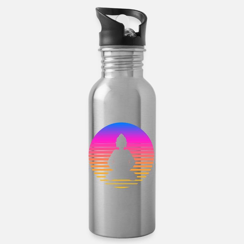 Buddha Retro Buddha Yoga Buddhismus - Trinkflasche mit integriertem Trinkhalm - Lightsilver