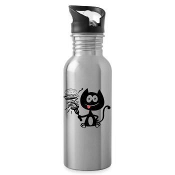 Katze isst einen Burger! Katzenhumor! - Trinkflasche mit integriertem Trinkhalm - Lightsilver - Rechts