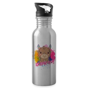 Endlich Schulkind, Einschulung - Trinkflasche mit integriertem Trinkhalm - Lightsilver - Rechts