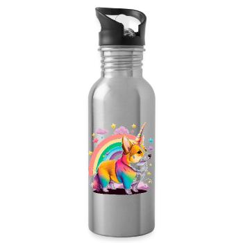 Licorne Corgi - Gourde avec paille intégrée - argent clair - Droite