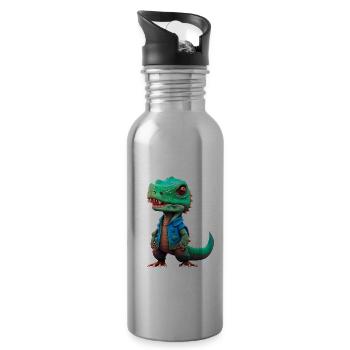 kleiner T-Rex in Jeansjacke - Trinkflasche mit integriertem Trinkhalm - Lightsilver - Rechts