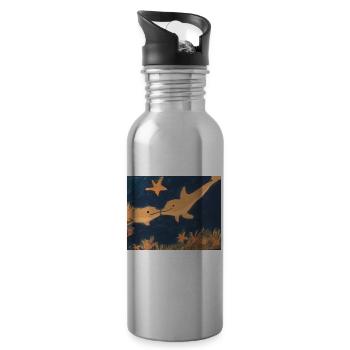 Dolphins in love - Water bottle with straw - silver - Right