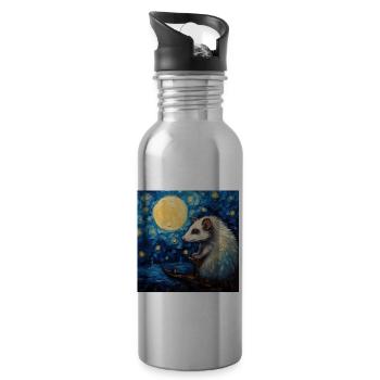 opossum, van gogh, sternennacht, tier - Trinkflasche mit integriertem Trinkhalm - Lightsilver - Rechts