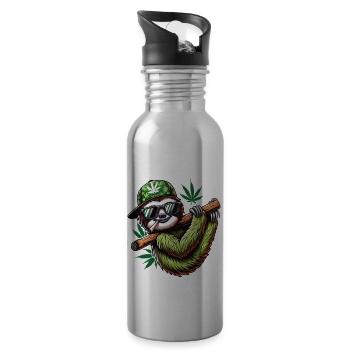 Ein Faultier raucht einen Cannabis-Joint - Trinkflasche mit integriertem Trinkhalm - Lightsilver - Rechts