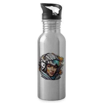 Racer / Sport / Racing / Skiing / Piste - Water bottle with straw - silver - Right