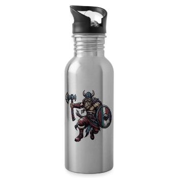 Ein aggressiver Wikinger mit Schwert und Schild - Trinkflasche mit integriertem Trinkhalm - Lightsilver - Rechts