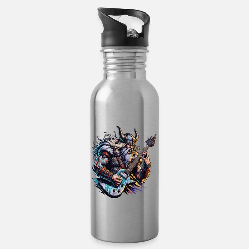 Wikingerkrieger, der E-Gitarre spielt. - Trinkflasche mit integriertem Trinkhalm - Lightsilver