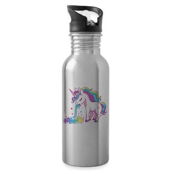 Einhorn Kotzt Regenbogen Bunt Farbenfroh Lustig - Trinkflasche mit integriertem Trinkhalm - Lightsilver - Rechts