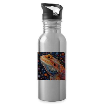 Bearded dragon, colorful, animal, gift, gift idea - Water bottle with straw - silver - Right