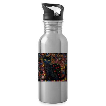 Black Cat, Cats, Colorful, Animal, Gift - Water bottle with straw - silver - Right