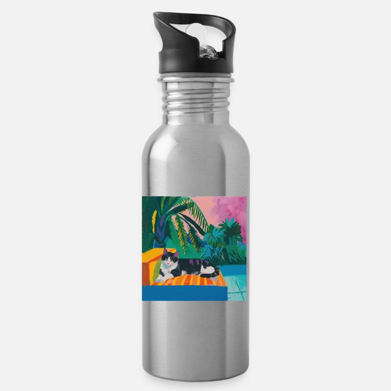 katze, katzen bunt, tier, geschenk, geschenkidee - Trinkflasche mit integriertem Trinkhalm - Lightsilver